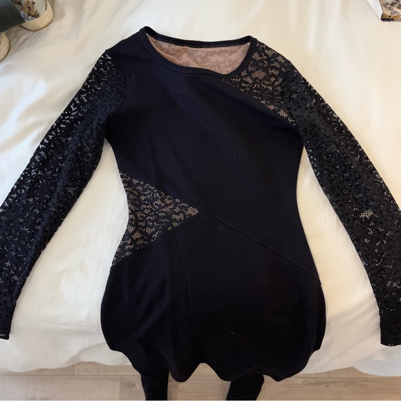 BCBGMaxAzria black long sleeves dress with different materials - Picture 2 of 6